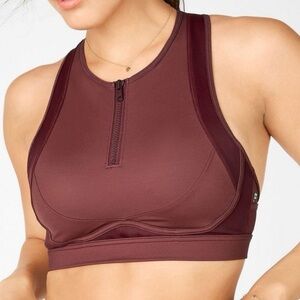 FABLETICS Rust Burgundy Blare Zip Front High Impact Sports Bra Active Top Size S